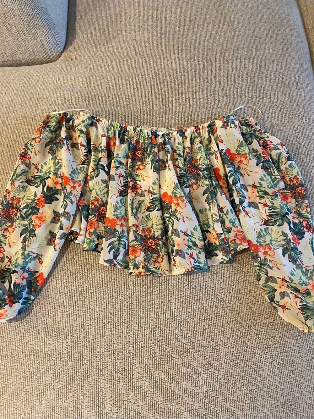 Sage Floral Off-Shoulder Crop Top in Cream, Green, Orange